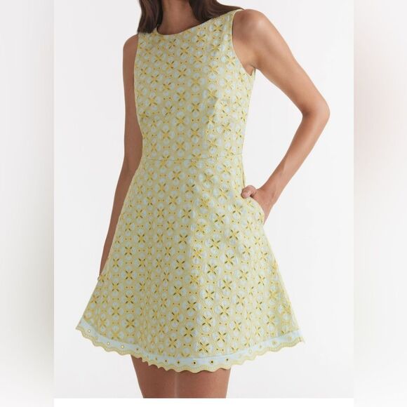 SALONI Jesse Broderie Anglaise Cotton Mini Dress In Green - Picture 3 of 12